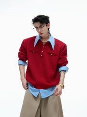 【25s Sep.】Textured Mock Two-piece Shirt Stitching Sweater