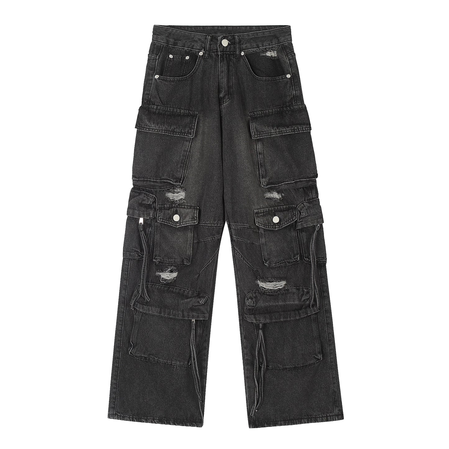 【25s Jul.】Heavy Washed Ripped Multi-pocket Jeans