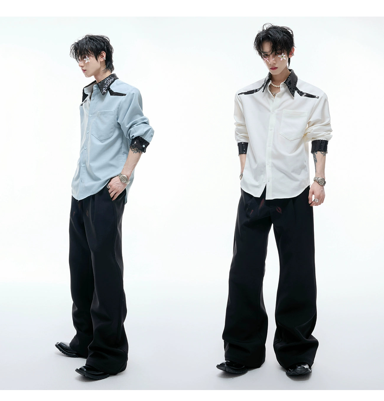 【25s Aug.】Sequined Contrast Lapel Shirt