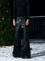 【26s Jan.】Deconstructed Fur Patchwork Flared Leather Pants