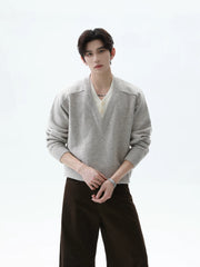【26s Jan.】Clean-Fit Layered V-Neck Lambswool Knit Sweater