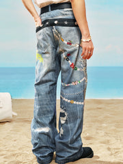 【25s Jul.】3D Printed Trendy Straight-Cut Denim Jeans