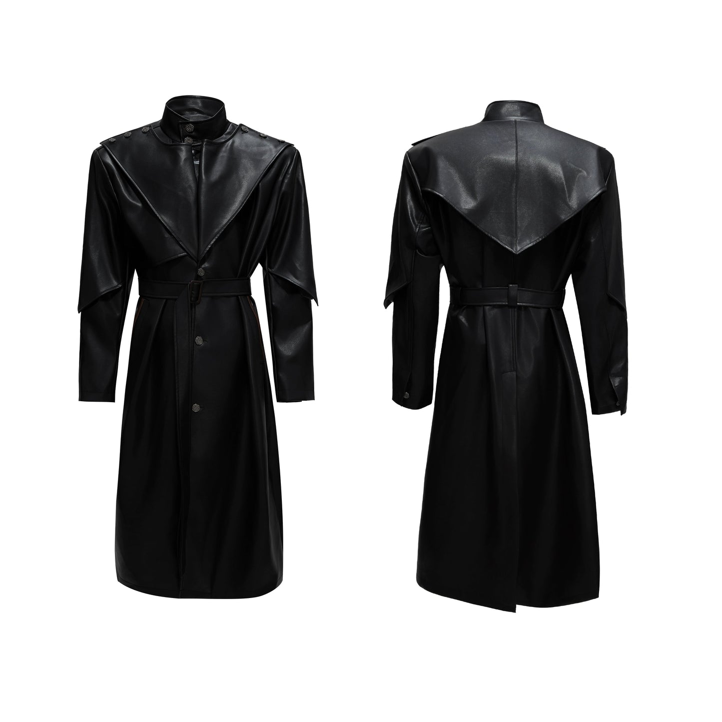 【25s Nov.】Deconstructed Stand-up Collar Copper Coin Button Leather Trench Coat