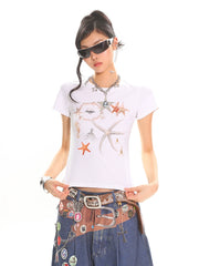 【25s June.】Starfish Shell Print Slim T-shirt