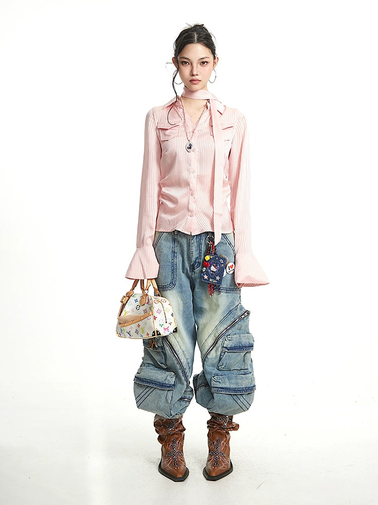 【25s Sep.】Plaid Vintage Ruched Slim Fit Waist Shirt