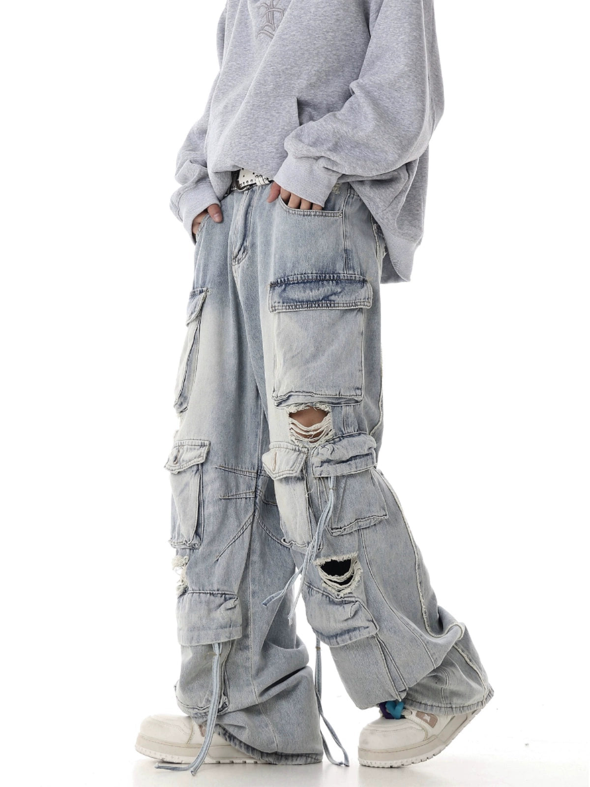 【25s Jul.】Heavy Washed Ripped Multi-pocket Jeans