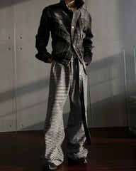 Vintage Plaid Wide-Leg Trousers