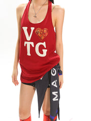 【25s Jul.】Big U-Neck Letter Print Racer Tank