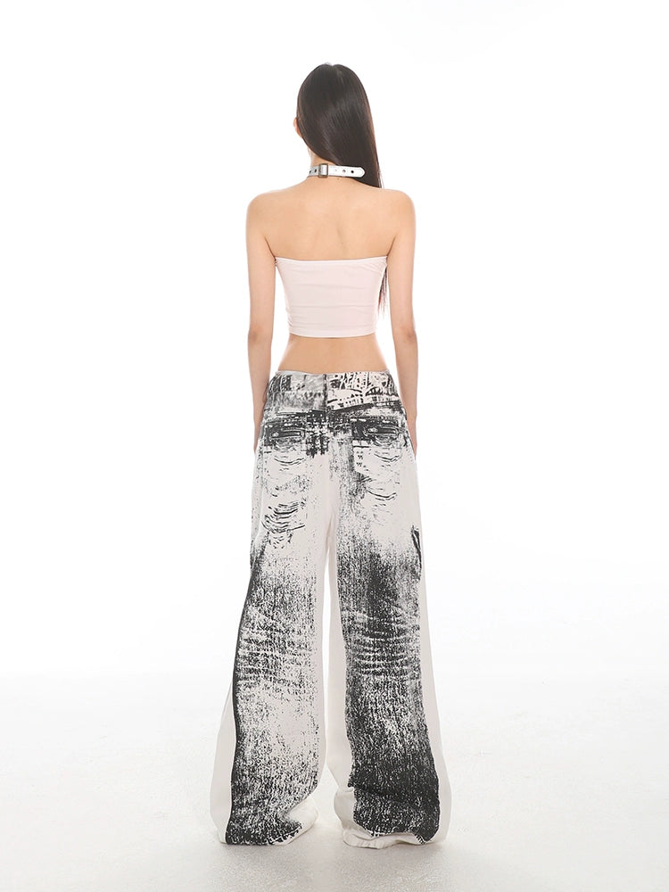 【25s May.】Tie-Dye Graffiti Ripped Wide Leg Jeans