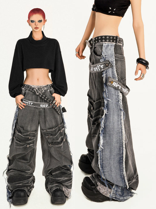 【25s Oct.】Punk Heavy-duty Raw-edge Washed Distressed Jeans