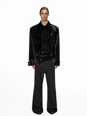 【25s Aug.】Metal-Panel Cropped Croc Leather Jacket