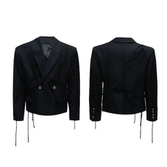 【25s Aug.】Striped Belted Cropped Blazer /Pants Set