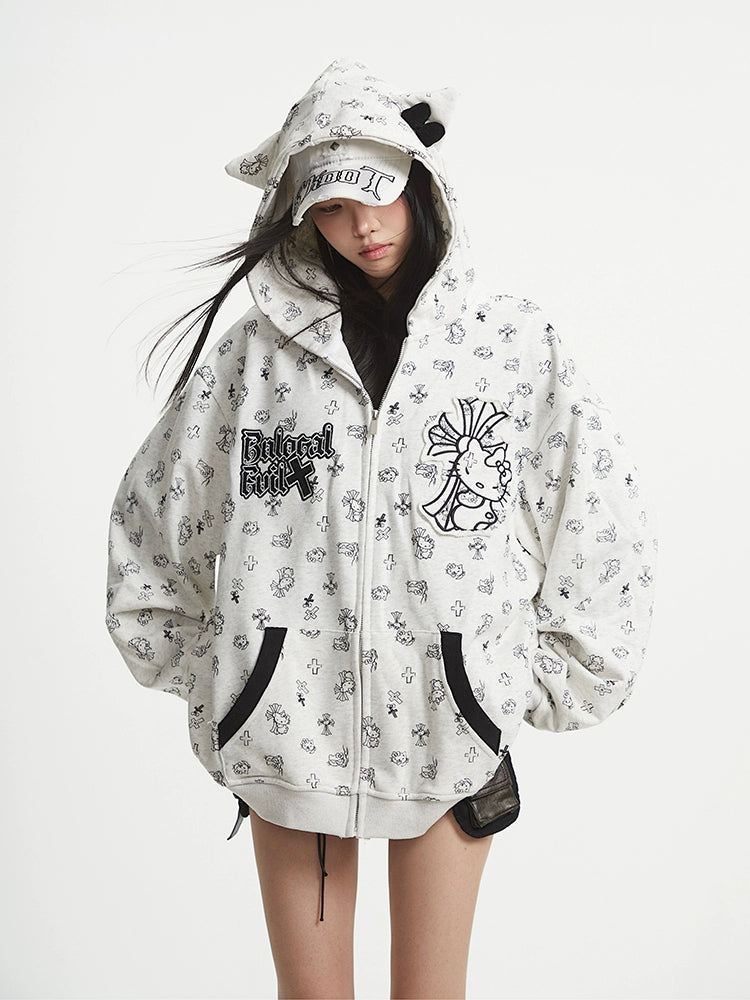 【25s Aug.】Vintage Cat Ear Zip-Up Hoodie Jacket