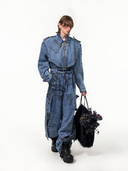 【25s Apr.】Dirty Dyed Washed Multi-pocket Zipper Denim Jumpsuit