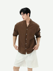 Stand Collar Linen Clean Fit Shirt