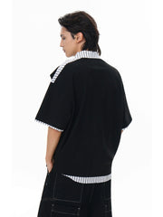 【25s Jul.】Mock Two-Piece Striped Short Sleeve Polo
