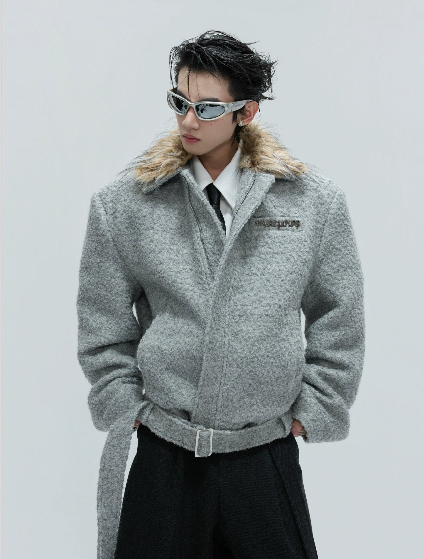 【25s Nov.】Faux Wolf Fur Collar Detachable Thick Warm Coat
