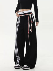 【25s Jul.】Retro Drawstring Sweatpants with Three Stripes