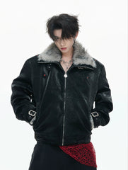 【26s Jan.】Black Python Textured Eagle Down Leather Jacket