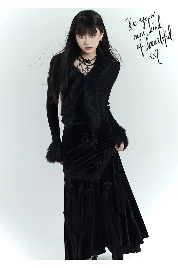 【25s Jul.】Gothic Velvet Fishtail Skirt