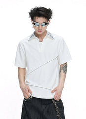 Asymmetric Zip Sequin Polo Tee