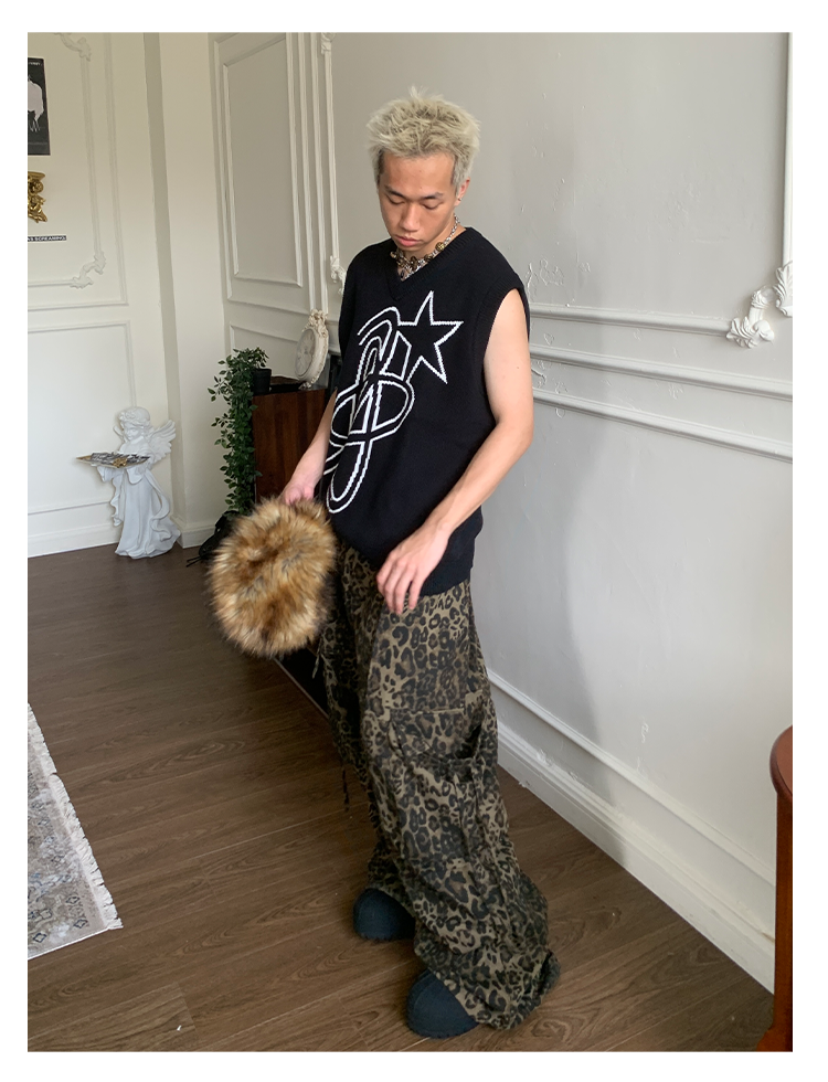 【25s May.】Loose Leopard Print Cargo Pants with Large Pockets
