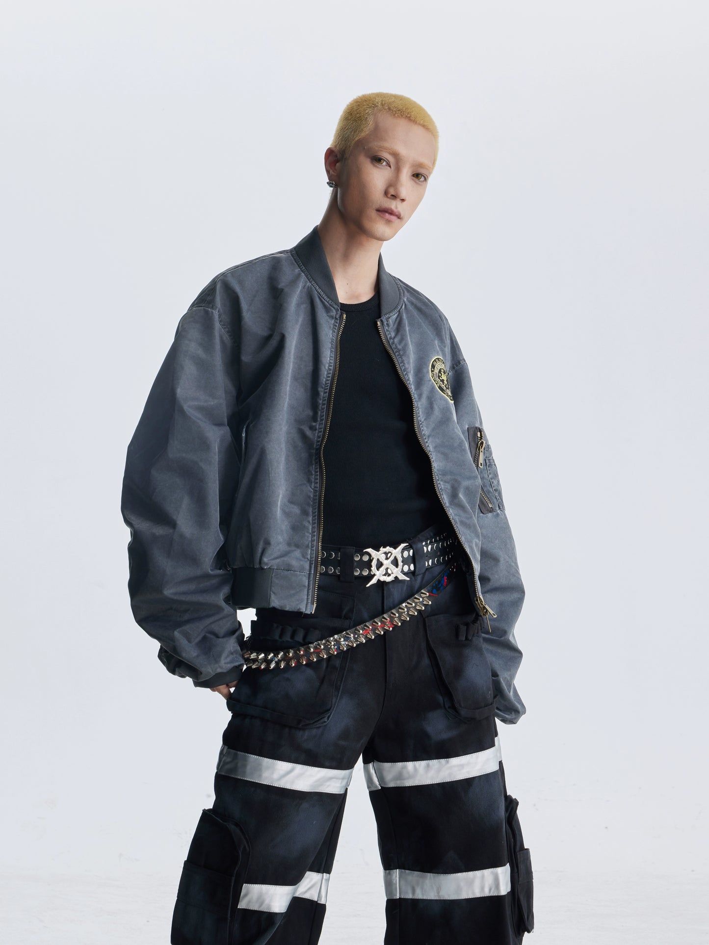 【25s Aug.】Distressed Washed Loose Bomber Jacket