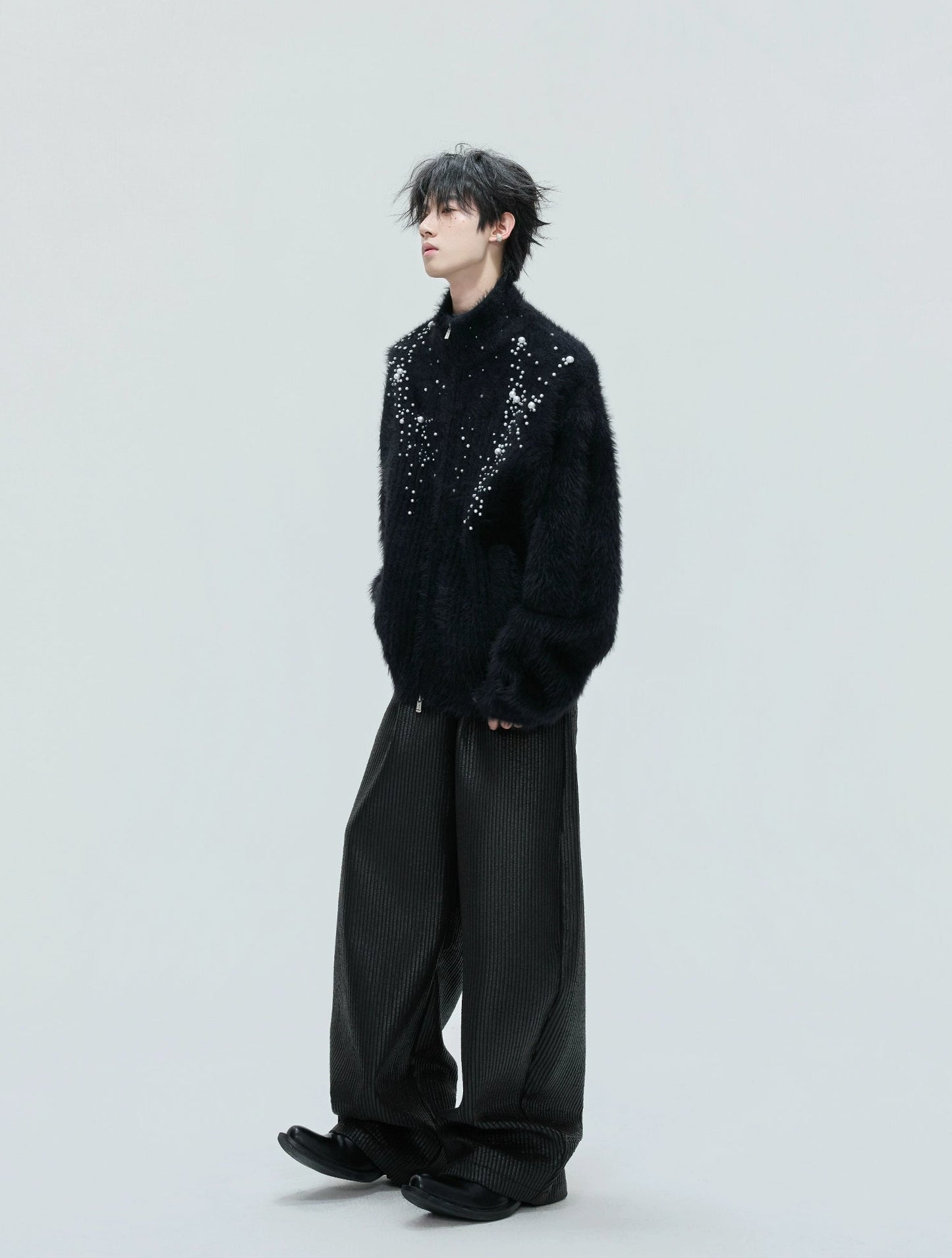 【25s Nov.】High-neck Plush Pearl Embellished Sweater