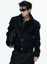 Red-Lined Wool Stand Collar Jacket