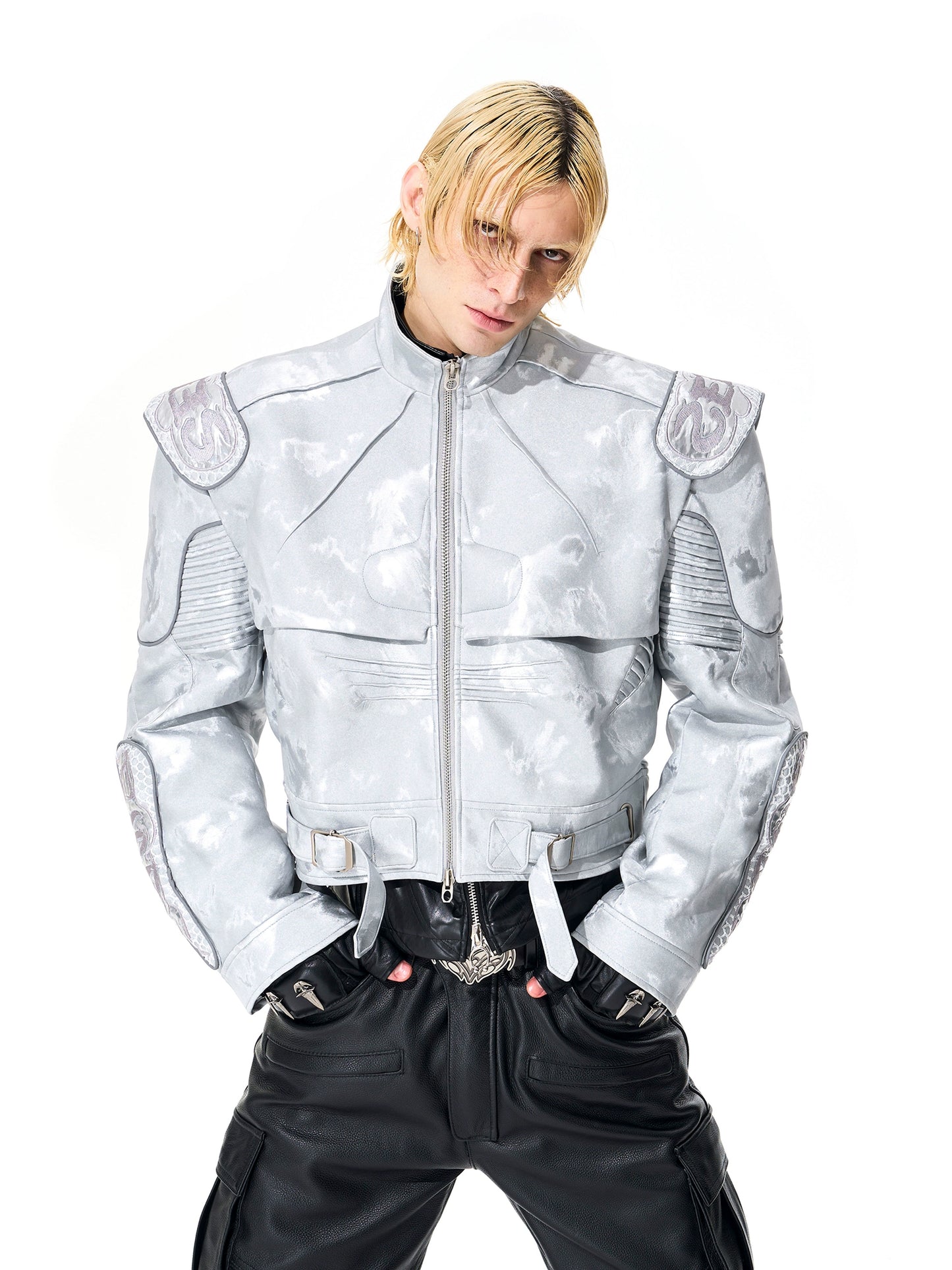 【25s Nov.】Pioneer Silver Motorcycle Leather Jacket
