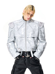 【25s Nov.】Pioneer Silver Motorcycle Leather Jacket