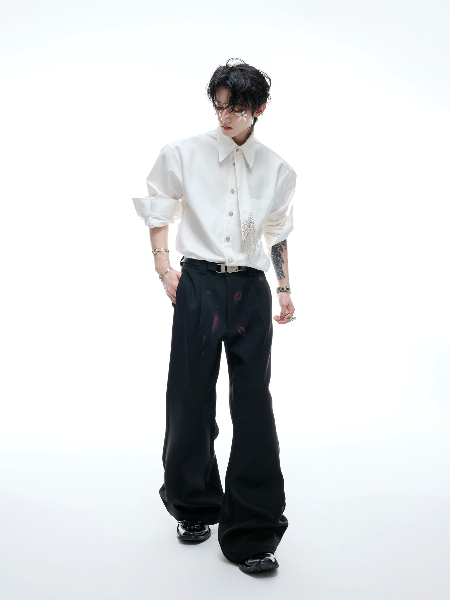 【25s Aug.】Tie-stitched Shoulder-padded Shirt