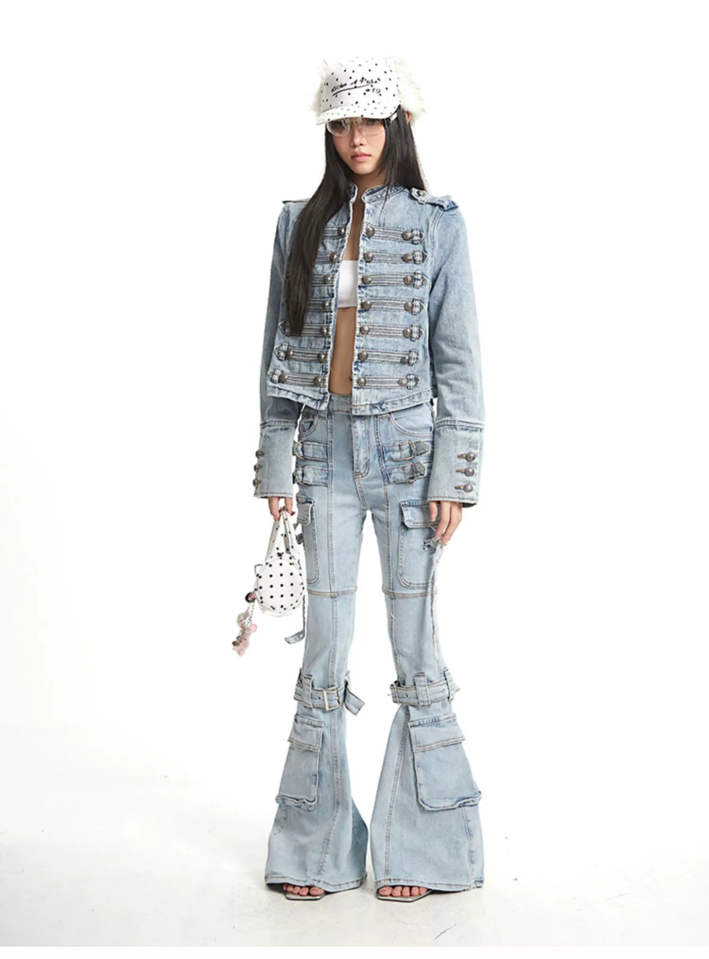 【25s Sep.】Vintage Structured Shoulder Slim Blue Denim Jacket