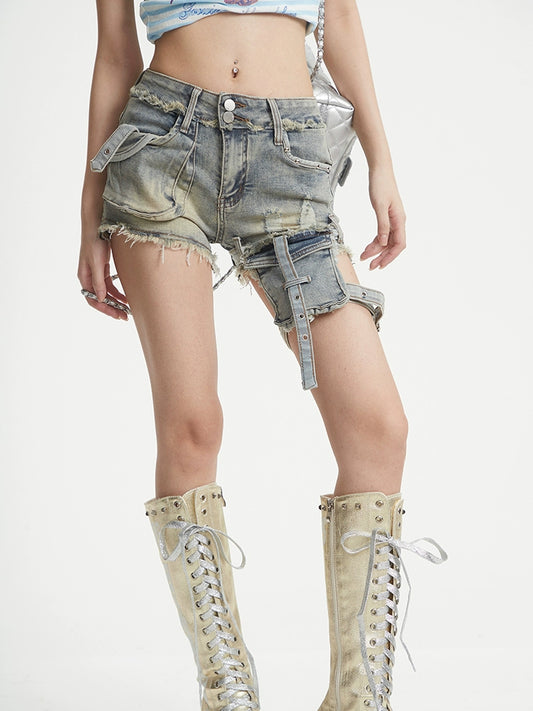 【25s Aug.】Vintage Distressed Shorts with Waist Bag