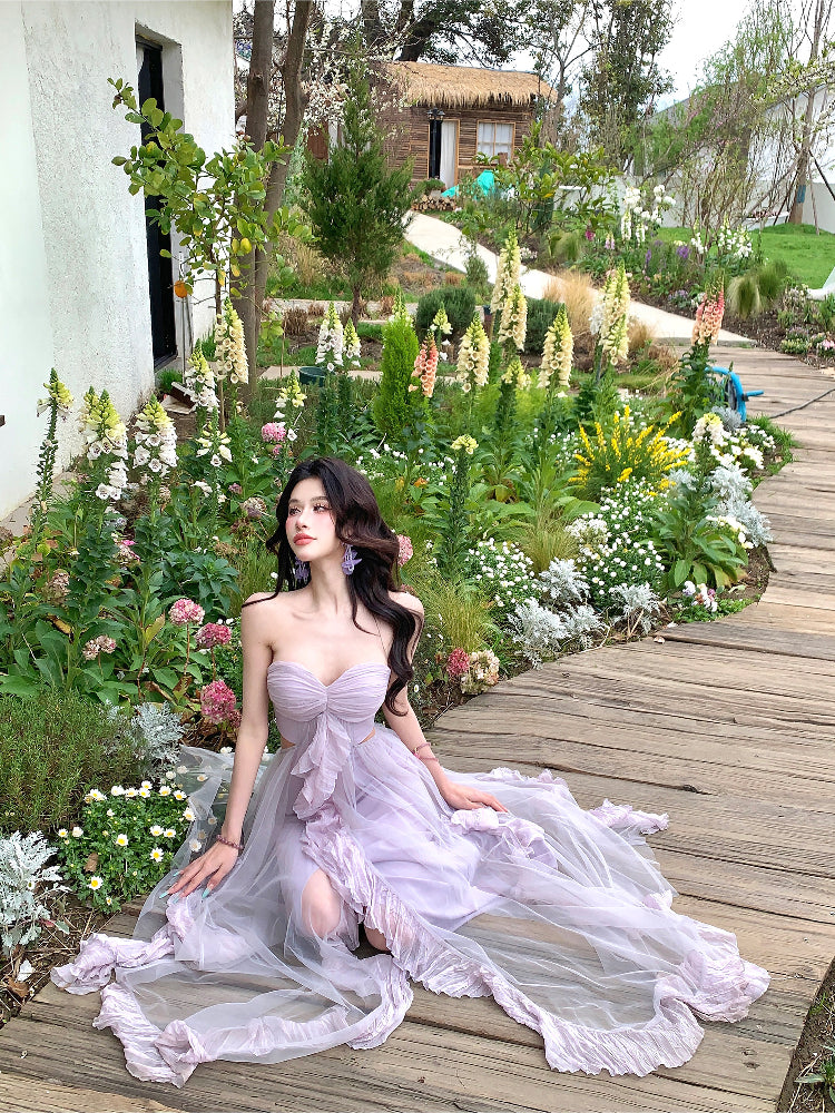 【25s Apr.】Lace Design Tube Top Waist Long Dress