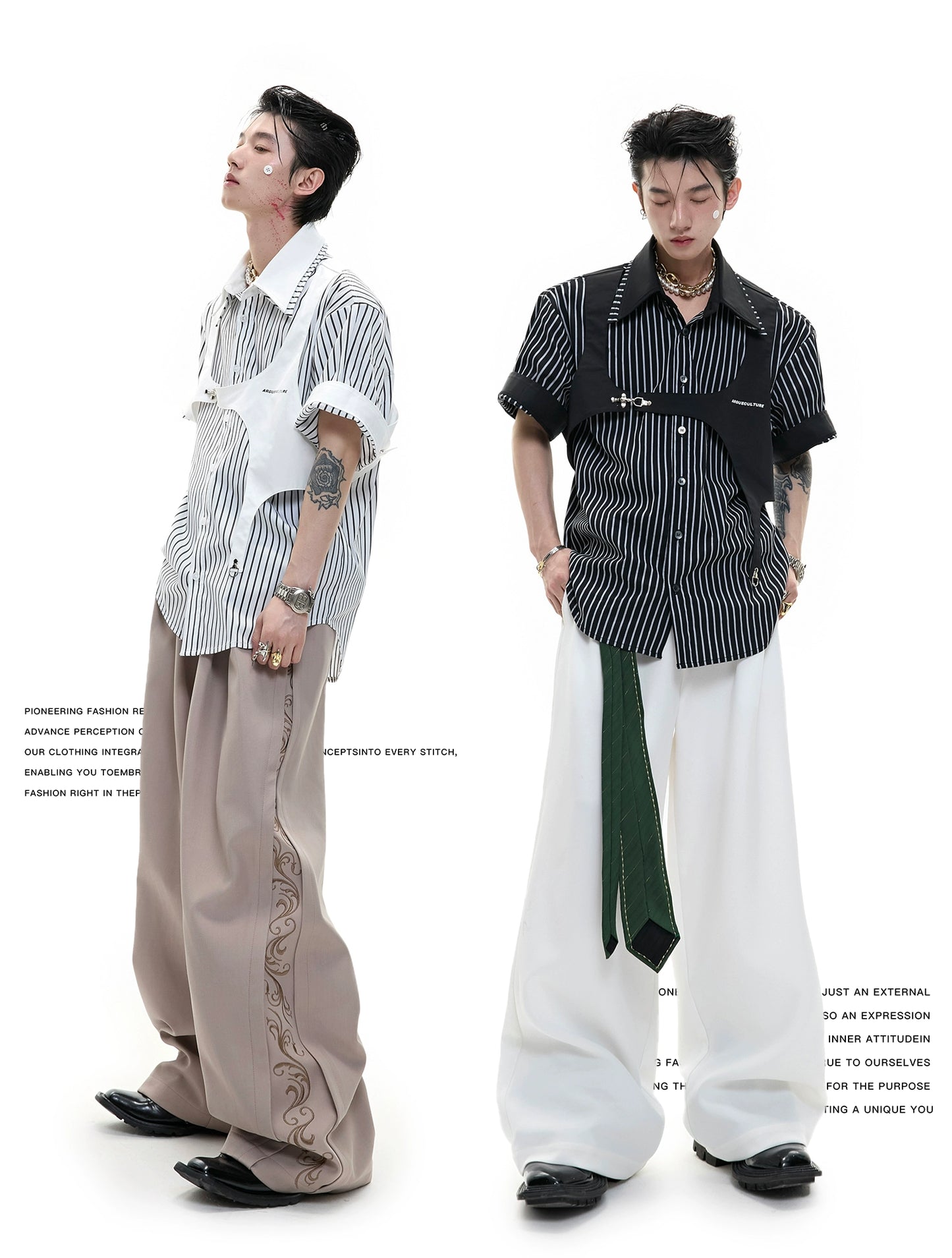 【25s Jun.】Monochrome Layered-Collar Striped Shirt