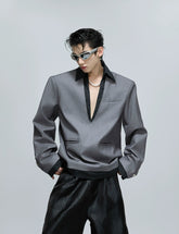 【25s Nov.】Simple Striped Patchwork V-neck Shirt