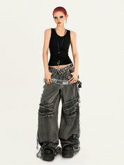 【25s Oct.】Punk Heavy-duty Raw-edge Washed Distressed Jeans