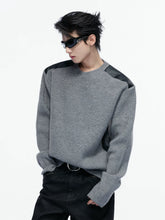 Quilted Leather-Patch Knit Sweater