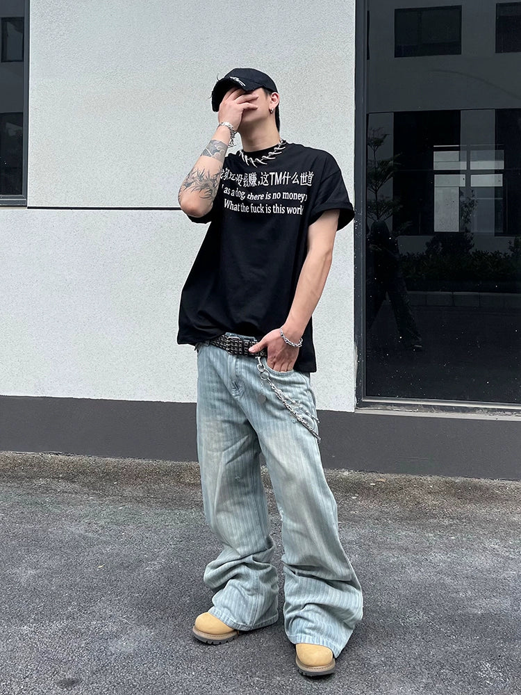 【25s Jun.】Vintage Vertical Stripe Distressed Jeans