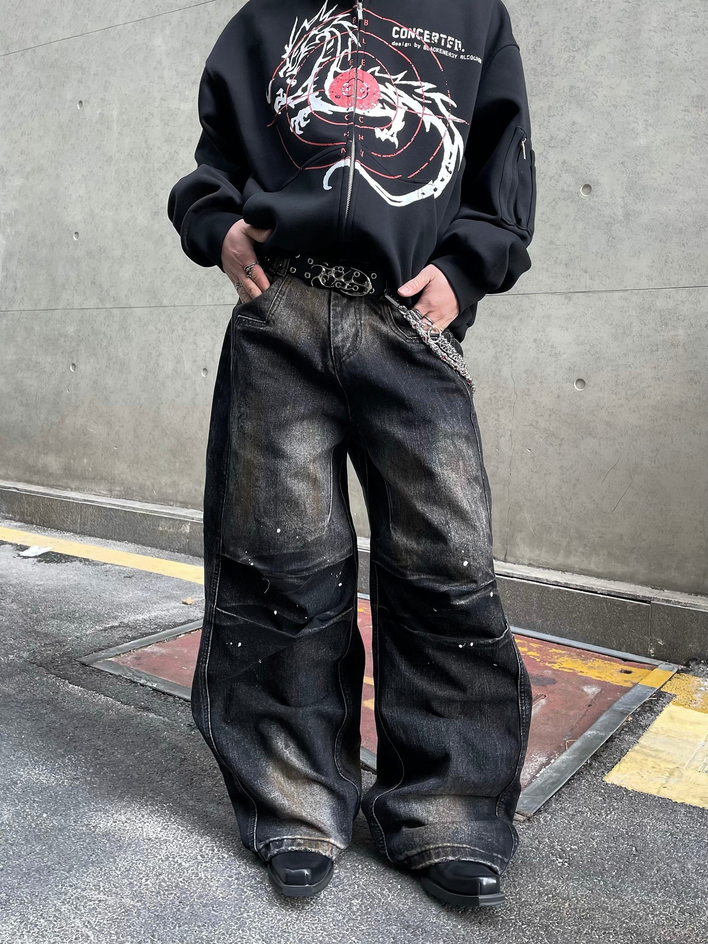 【25s Mar.】Wasteland Style Ink Splash Pleated Loose Jeans