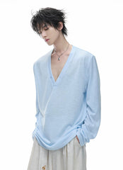 Deep V-Neck Relaxed Long Sleeve Tee