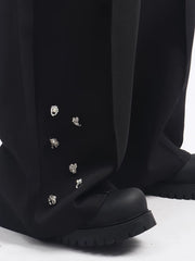 【26s May.】Metal Detail Patchwork Wide-Leg Black Pants