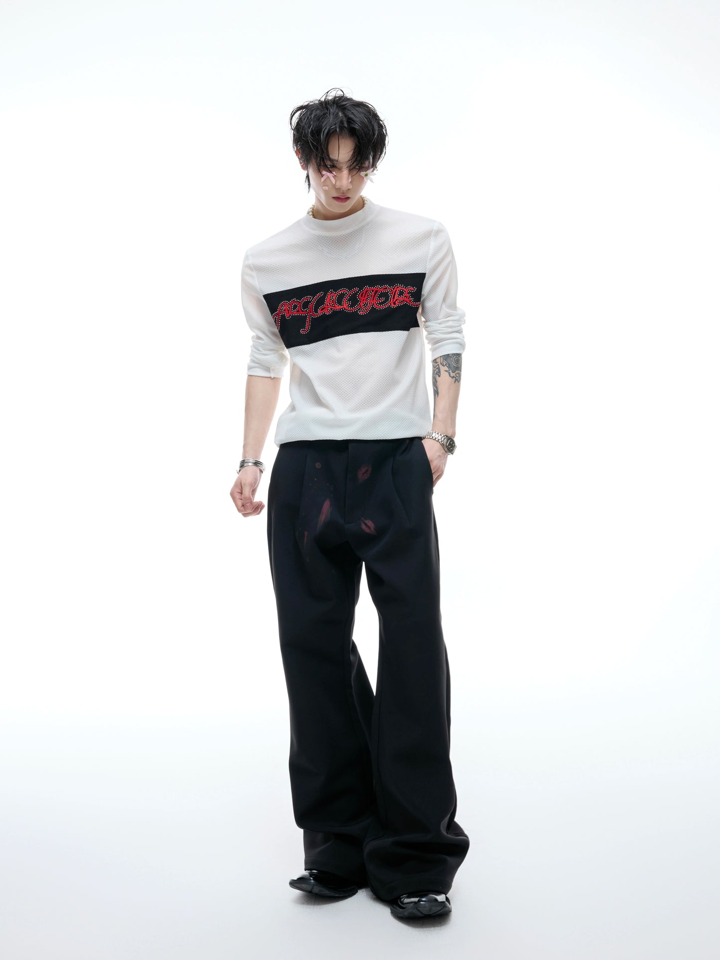 【25s Aug.】Mesh Elastic Slim Fit Embroidered Bottoming Shirt