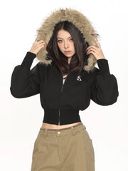 【25s Nov.】Detachable Fur Collar Hooded Short Jacket