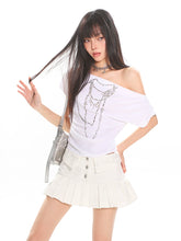 【25s May.】Chain Embellished Rhinestone One-Shoulder Tee