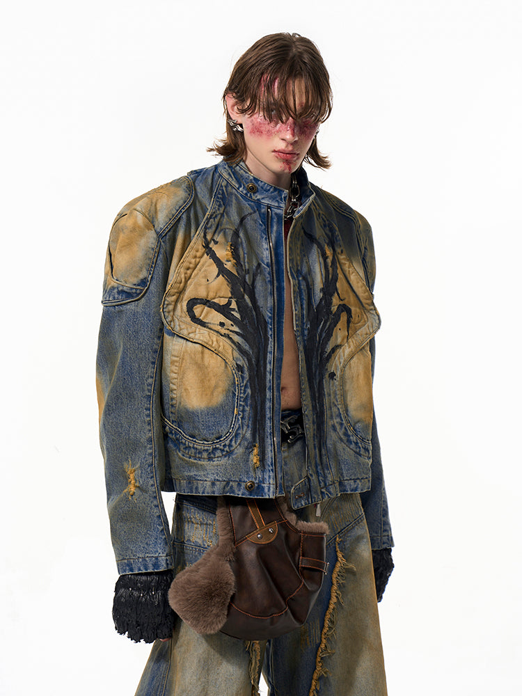 【25s Apr.】Wasteland Style Short Hand-painted Denim Jacket / Jeans