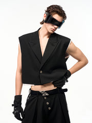 【25s Jul.】Slanted Placket Buttoned Suit Vest/Shorts