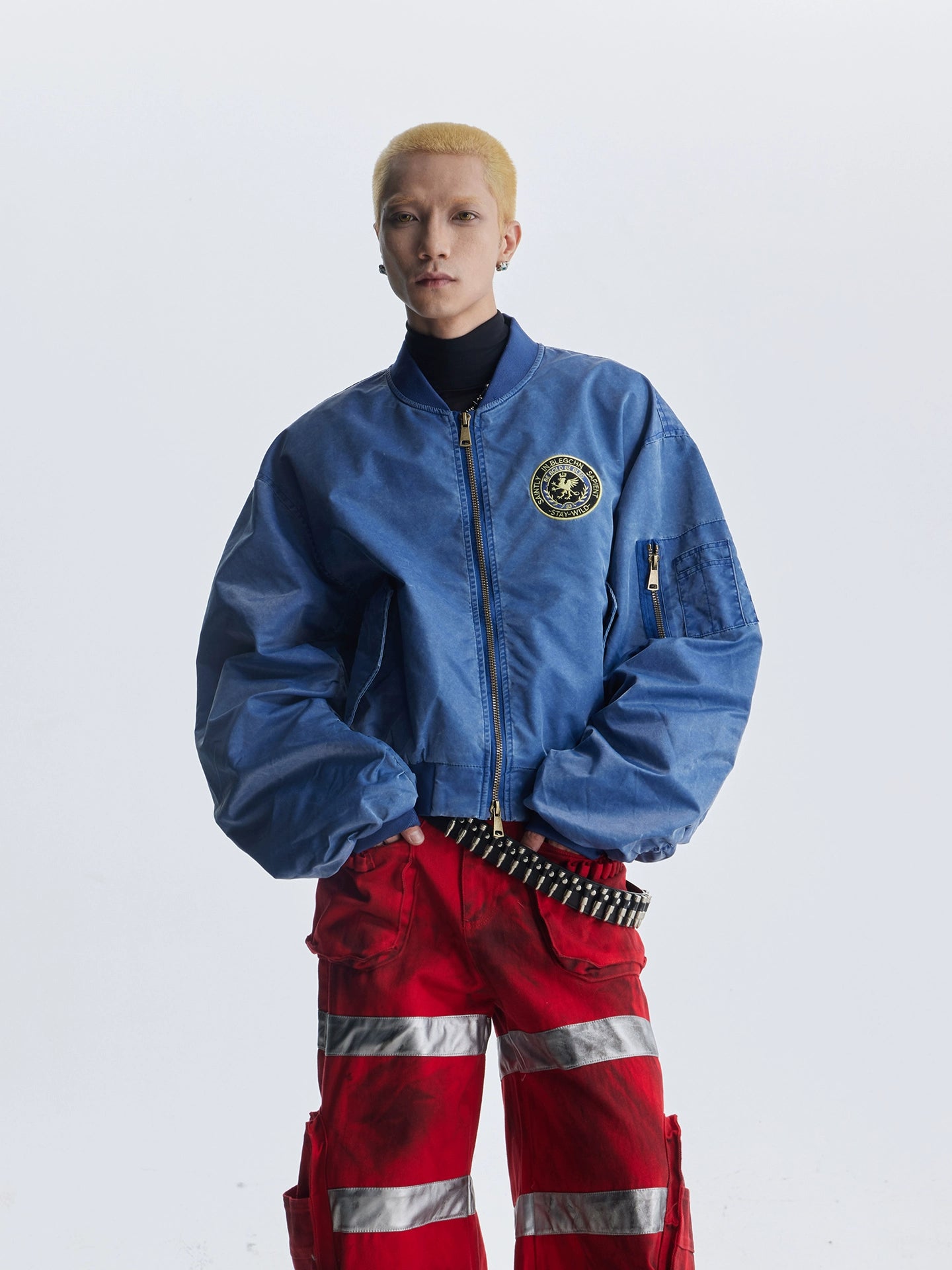 【25s Aug.】Distressed Washed Loose Bomber Jacket