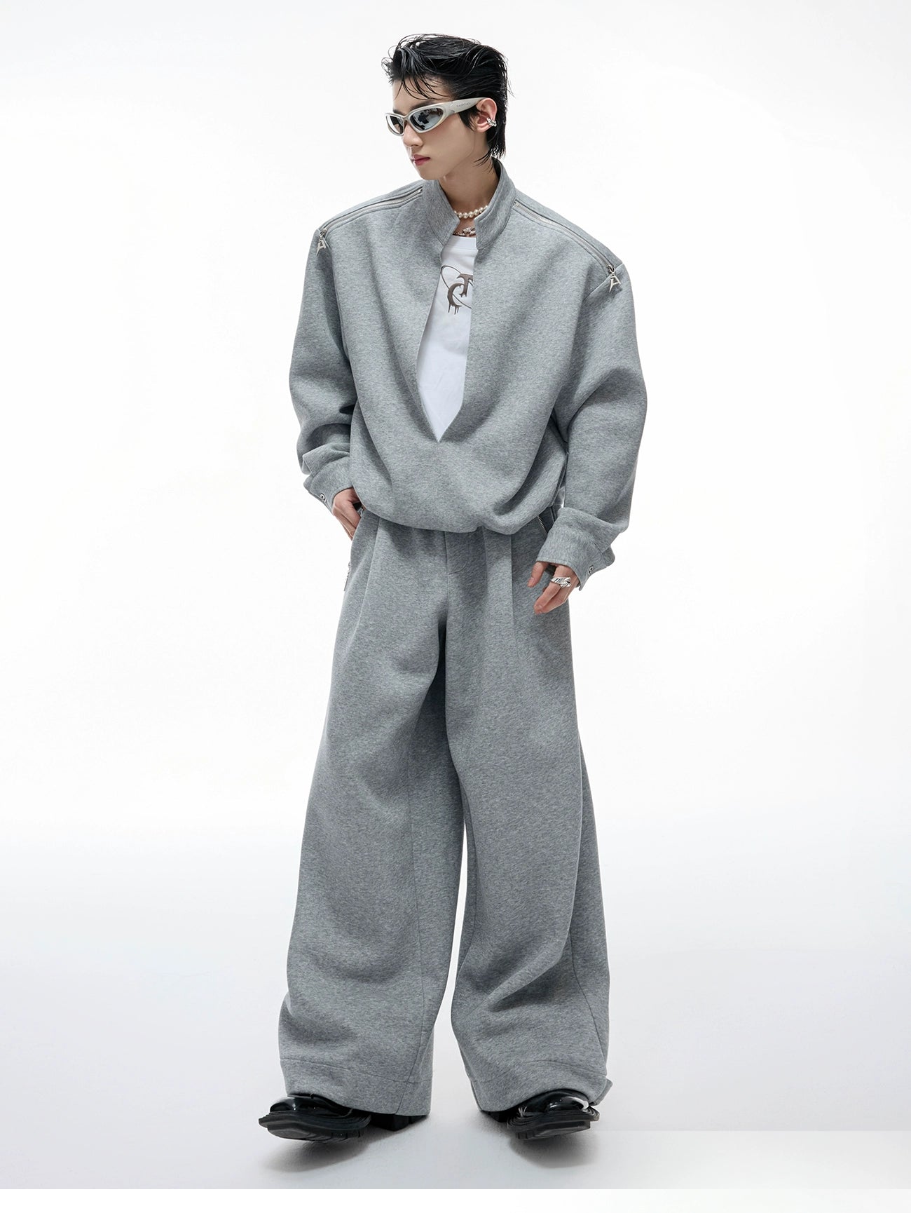 【25s Aug.】Faux Two-Piece Mock Neck Zip Hoodie & Sweatpants Set